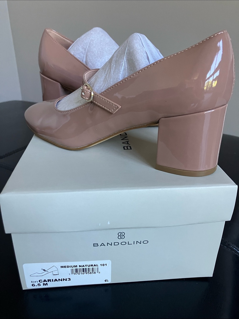 Like new, excellent condition, Bandolino Blush Patent Mary Jane Block Heel Pumps